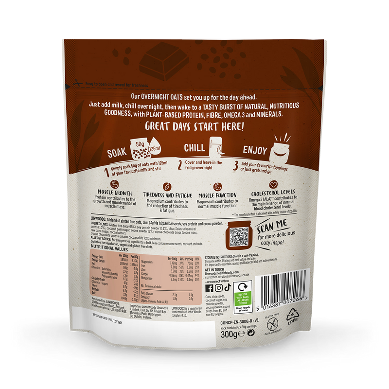 Linwoods chocolate protein overnight oats 300g (British brand)