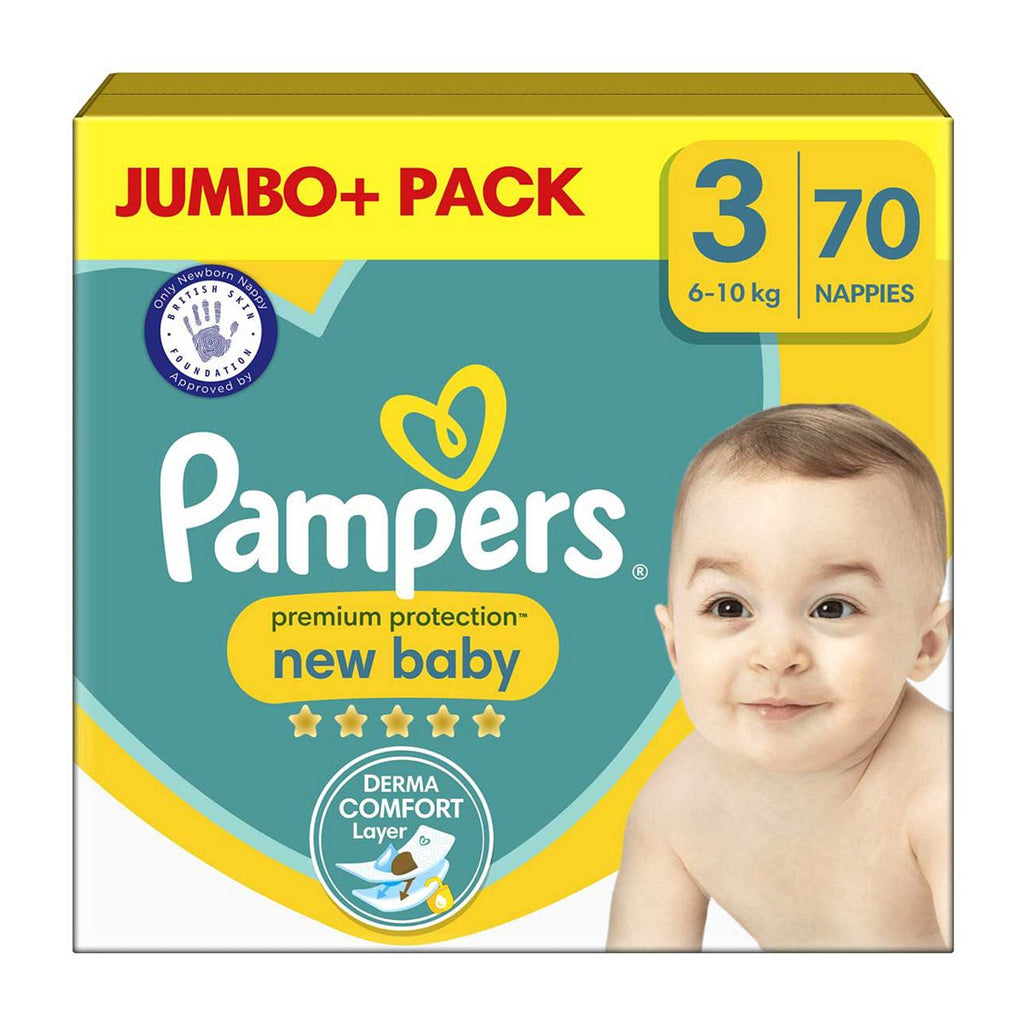 Pampers Premium Protection New Baby Size 3, 70 Nappies, 6kg - 10kg, Jumbo+ Pack