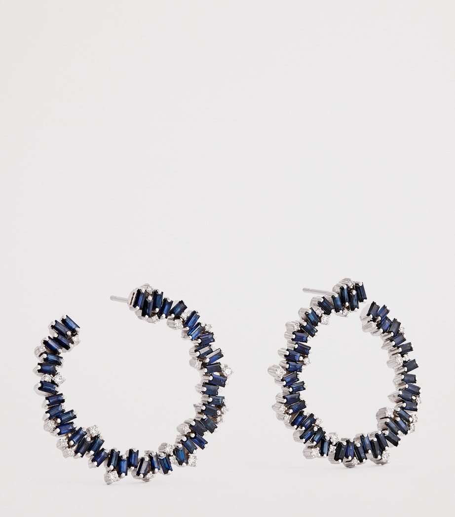 Suzanne Kalan white gold diamond blue sapphire spiral earrings, UK version