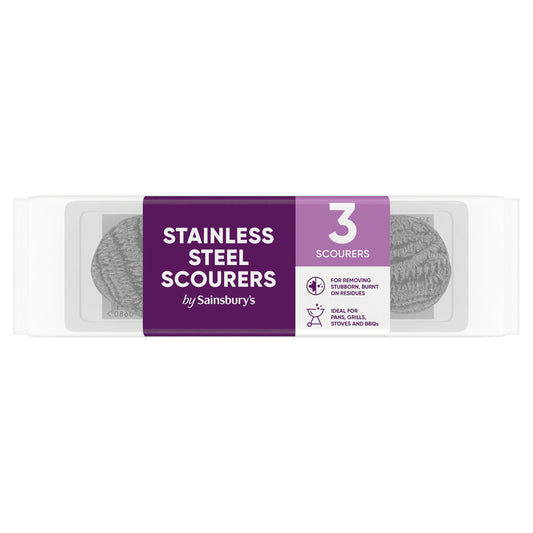 Sainsbury's Stainless Steel Scourers x3 Rubber gloves cloths & sponges Sainsburys   