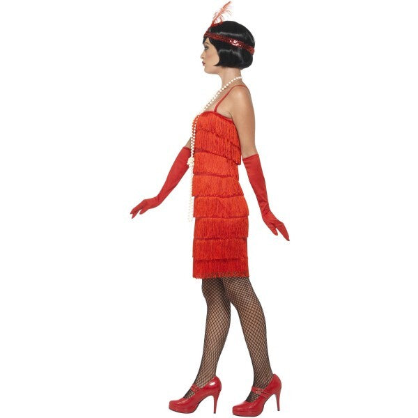 Smiffys Flapper Costume, Red, with Short Dress