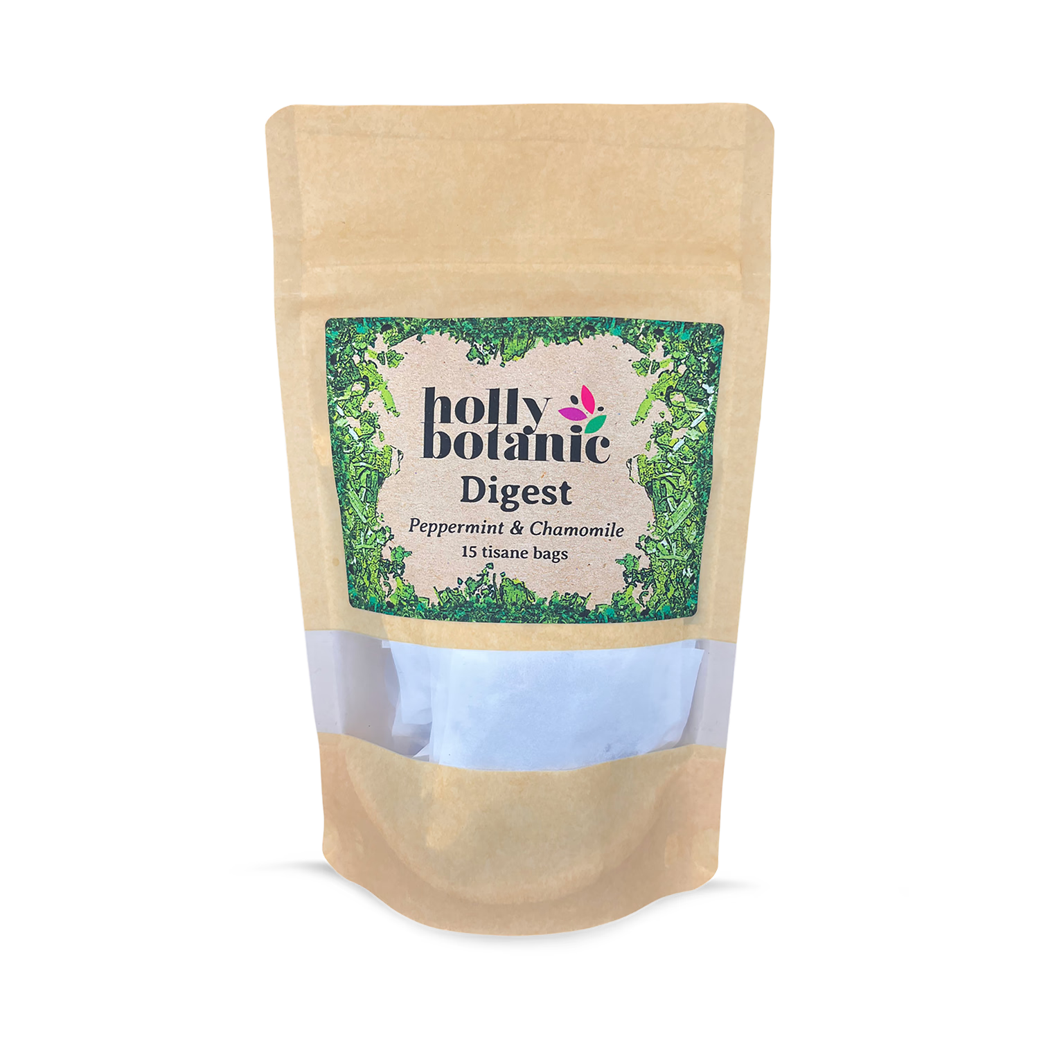 Holly Botanic Digest Tisane peppermint chamomile tea bags, imported from the UK