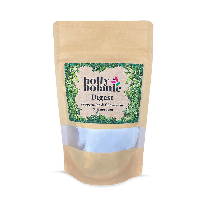 Holly Botanic Digest Tisane peppermint chamomile tea bags, imported from the UK