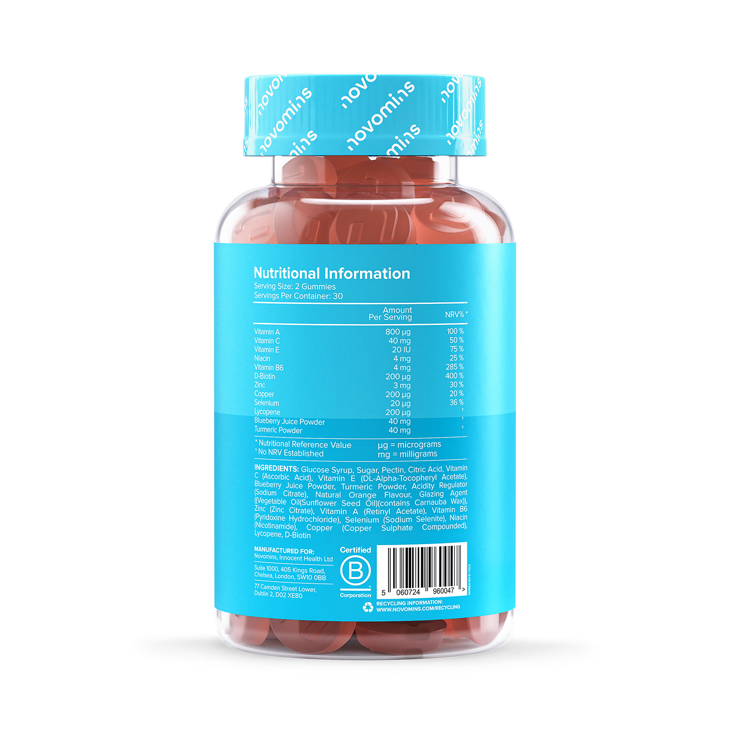 Novomins hair skin nails orange gummies 60 count - British product