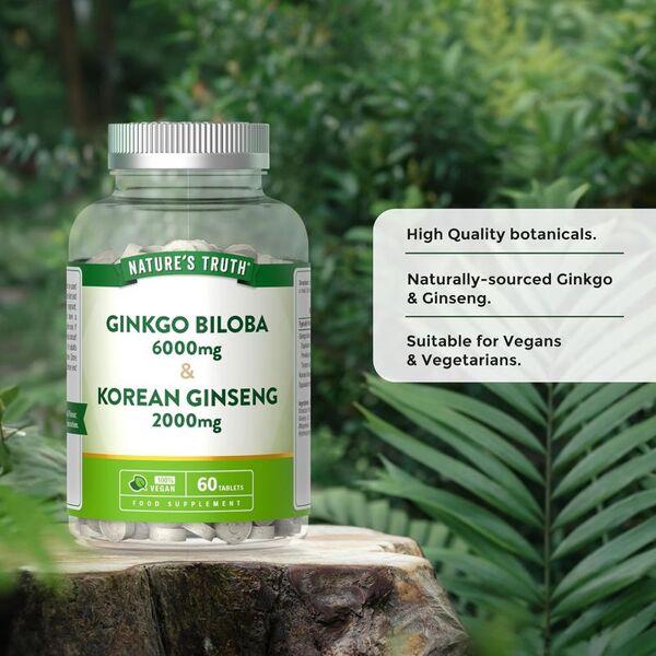 Nature's Truth Ginkgo Biloba and Ginseng supplement 60 tablets, imported from the UK