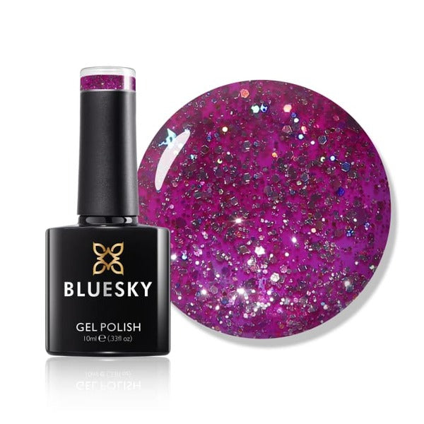 Bluesky Miss Independent gel polish deep burgundy glitter (British brand)