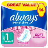 Always Sensitive Normal Ultra (Size 1) Sanitary Towels Wings x14 feminine care Sainsburys   