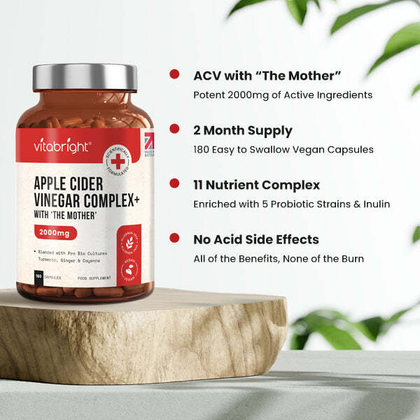 VitaBright Apple Cider Vinegar Tablets 1300 mg with The Mother, imported from the UK