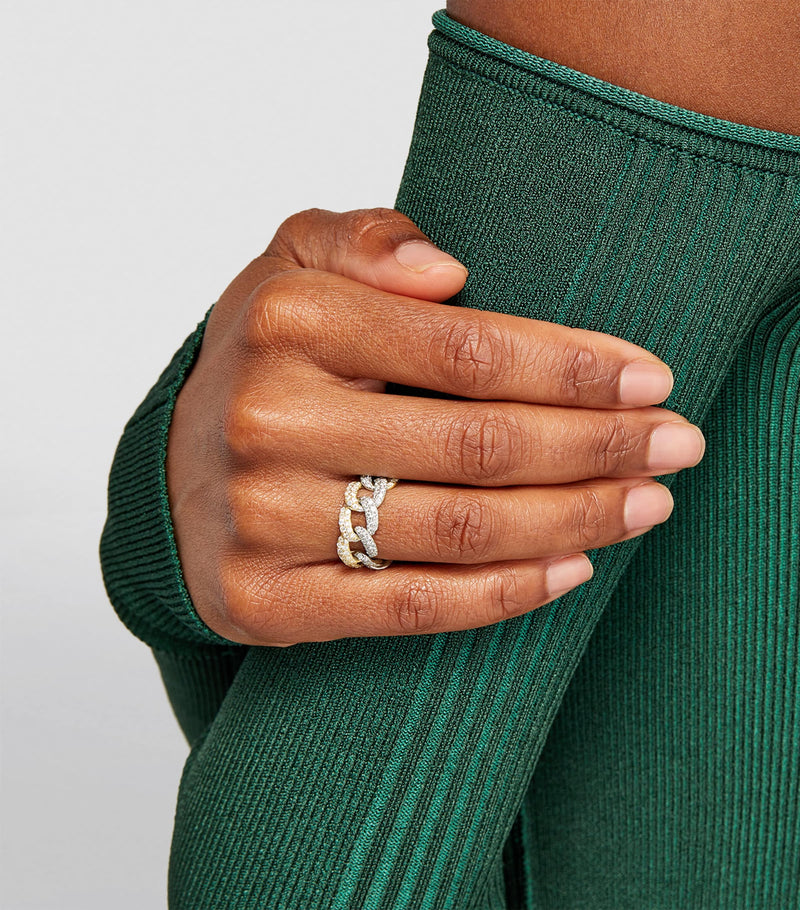 SHAY white yellow gold diamond pavé link ring (British brand)
