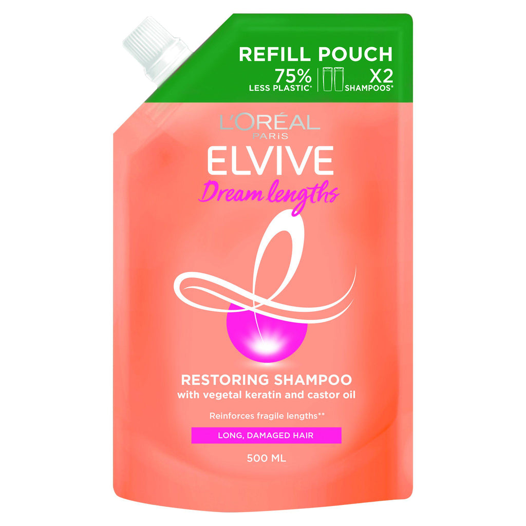 L'Oreal Elvive Dream Lengths Shampoo Refill Pouch for Long Damaged Hair 500ml