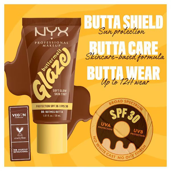NYX Professional Makeup Buttermelt Glaze Skin Tint SPF30, imported from the UK