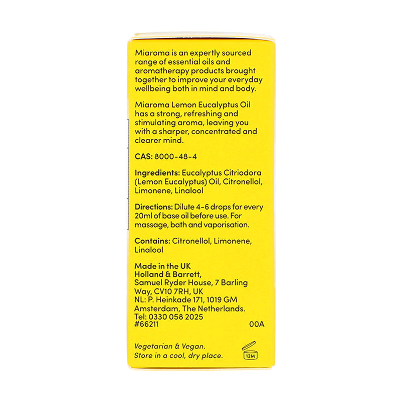 Miaroma Lemon Eucalyptus Essential Oil 10ml, imported from the UK