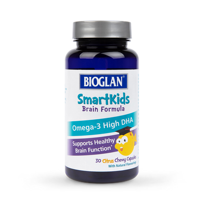 Holland & Barrett Bioglan SmartKids Brain Formula Omega-3 Citrus Flavour Chewable Capsules 30 Count- Buy online at McGrocer