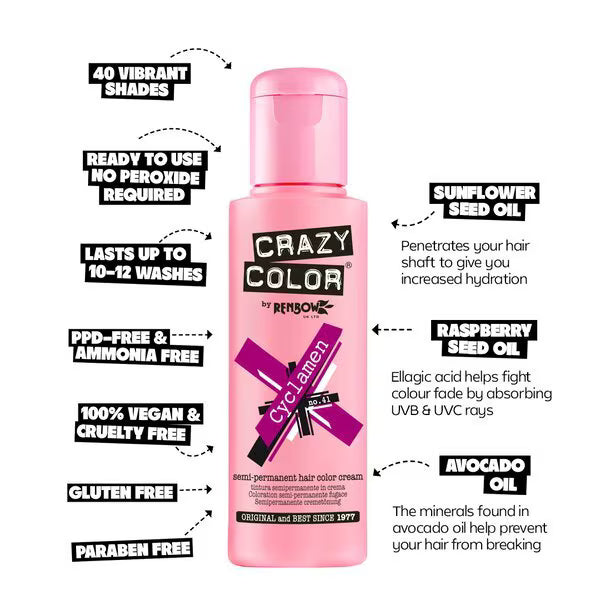 Crazy Color Semi Permanent Hair Dye Cyclamen 41 - British product