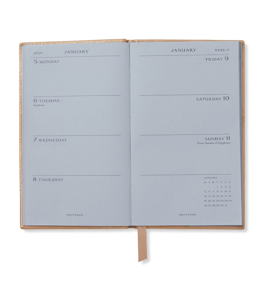 Smythson Panama leather weekly diary 2026, 14cm x 9cm (British brand)