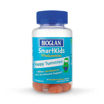 Holland & Barrett Bioglan SmartKids Happy Tummies Strawberry Probiotic Gummies 30- Buy online at McGrocer