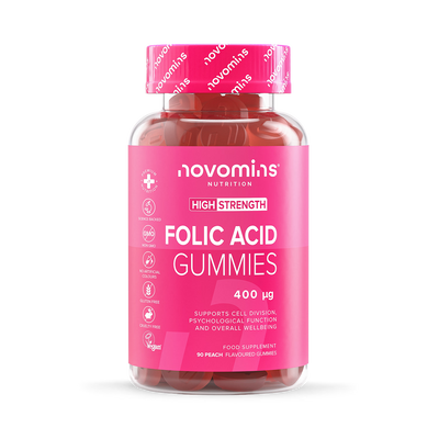 Holland & Barrett Novomins Folic Acid 400µg Peach Flavoured Gummies 90 Gummies- Buy online at McGrocer