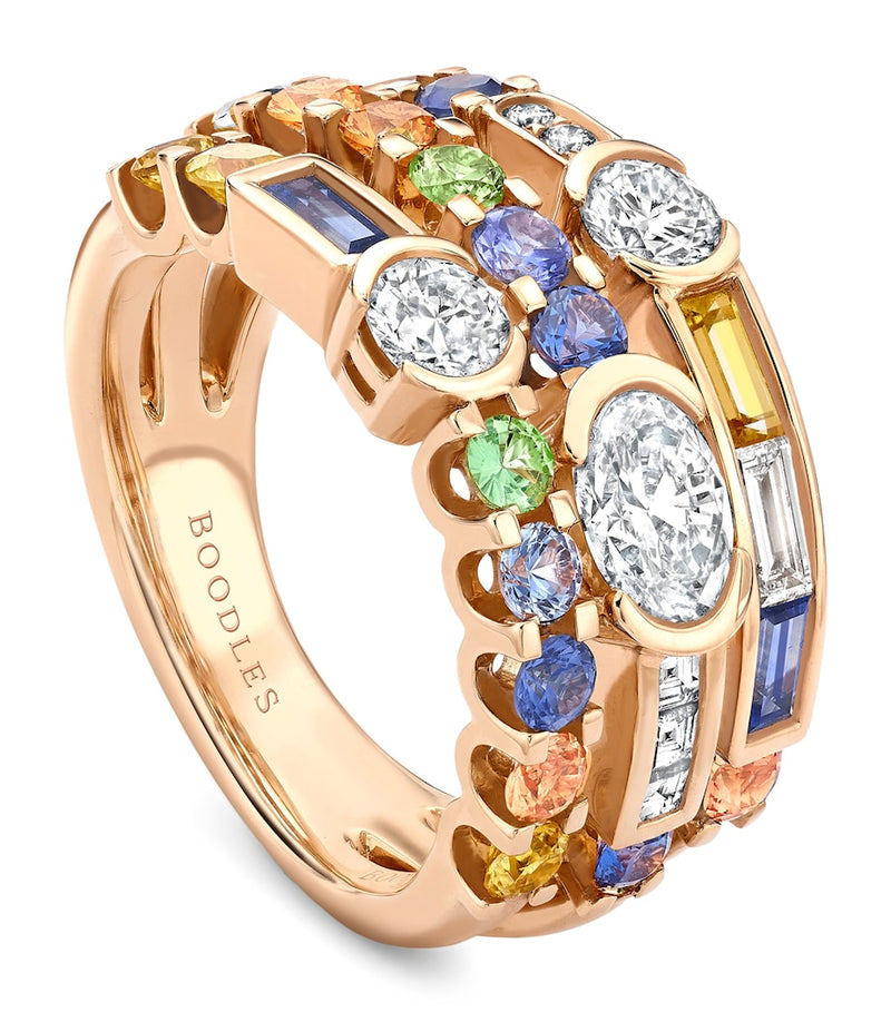 Boodles rose gold diamond tsavorite sapphire ring, imported from the UK