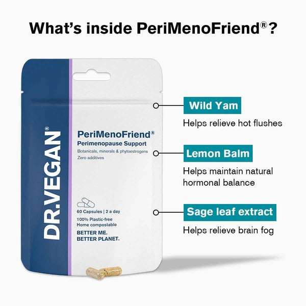 DR.VEGAN PeriMenoFriend supplement 30 day supply, imported from the UK