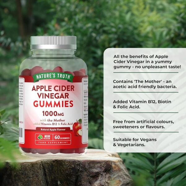 Nature's Truth apple cider vinegar gummies 1000mg 60 count, imported from the UK