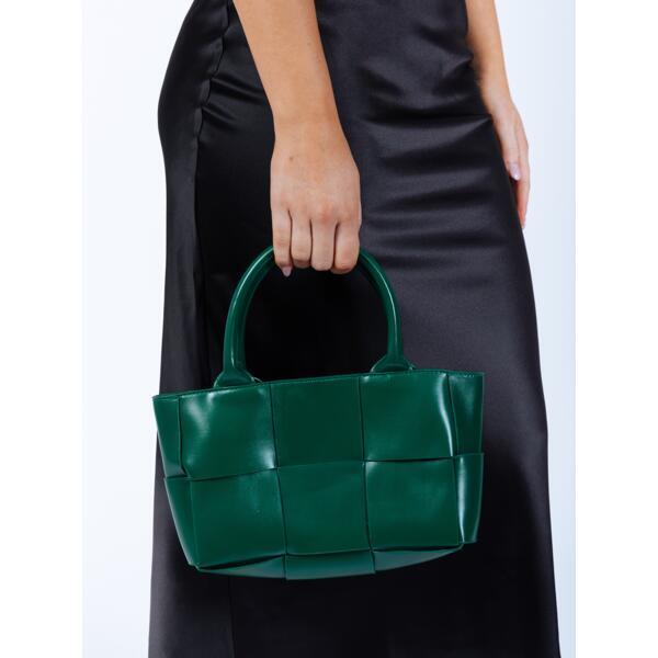 SVNX green woven faux leather grab bag, imported from the UK