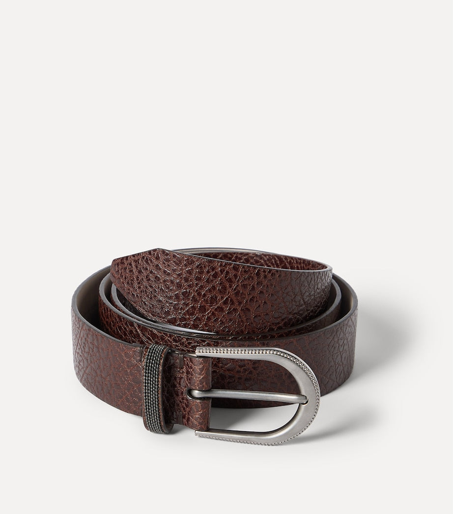 Brunello Cucinelli hammered calfskin belt with monili beading (British brand)