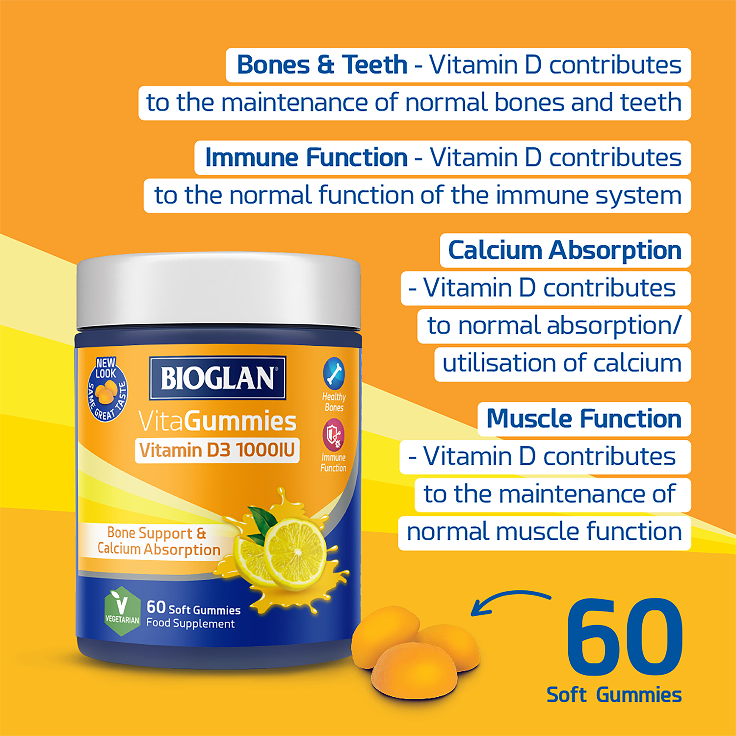 Bioglan Vitamin D3 gummies lemon flavour 60 pack - British product