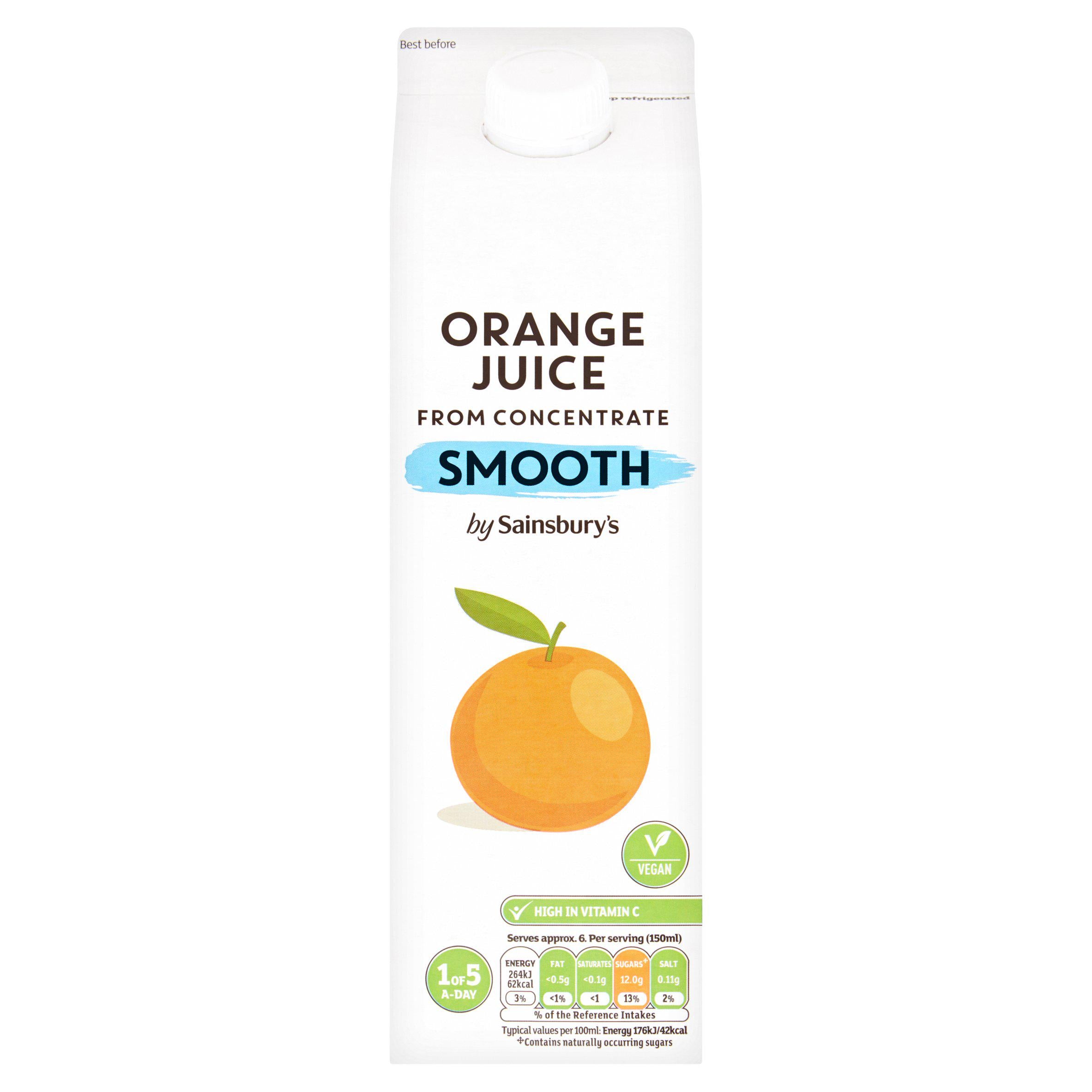 Sainsbury's Smooth Pure Orange Juice 1L All chilled juice Sainsburys   