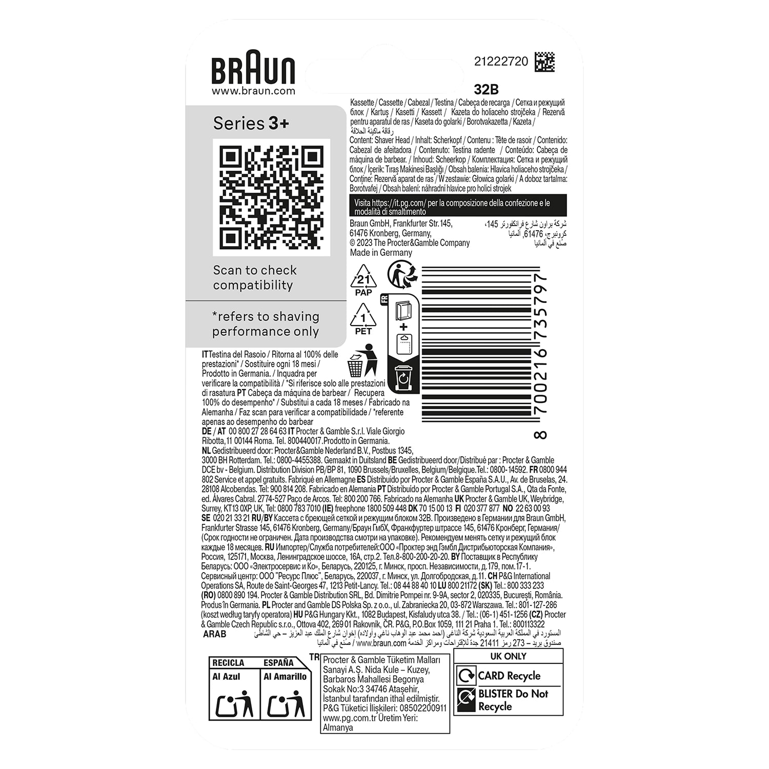 Braun shaver replacement head 32B - British product