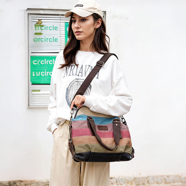 Livingandhome multi-colour splicing canvas tote bag - British product