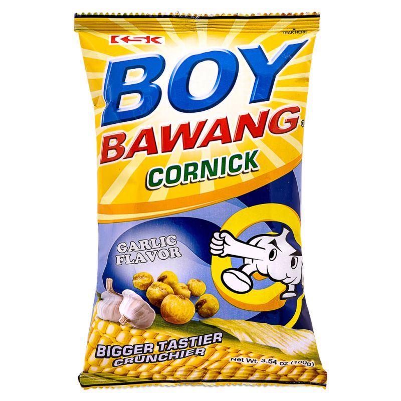 Boy Bawang fried corn snack garlic flavour, imported from the UK