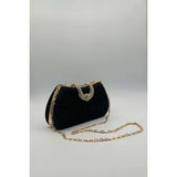 Schwarze Glitzer-Kupplungstasche mit goldener Hardware und Kettenband (britische Marke)