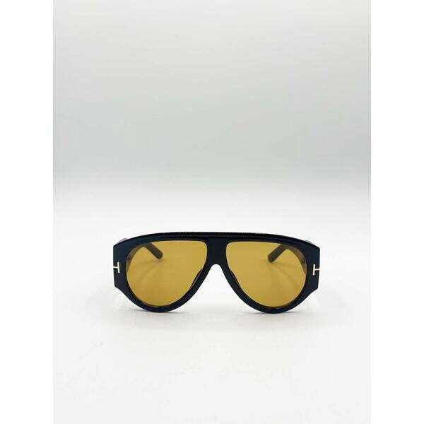 SVNX oversized rounded sunglasses black frames tea lenses (British brand)