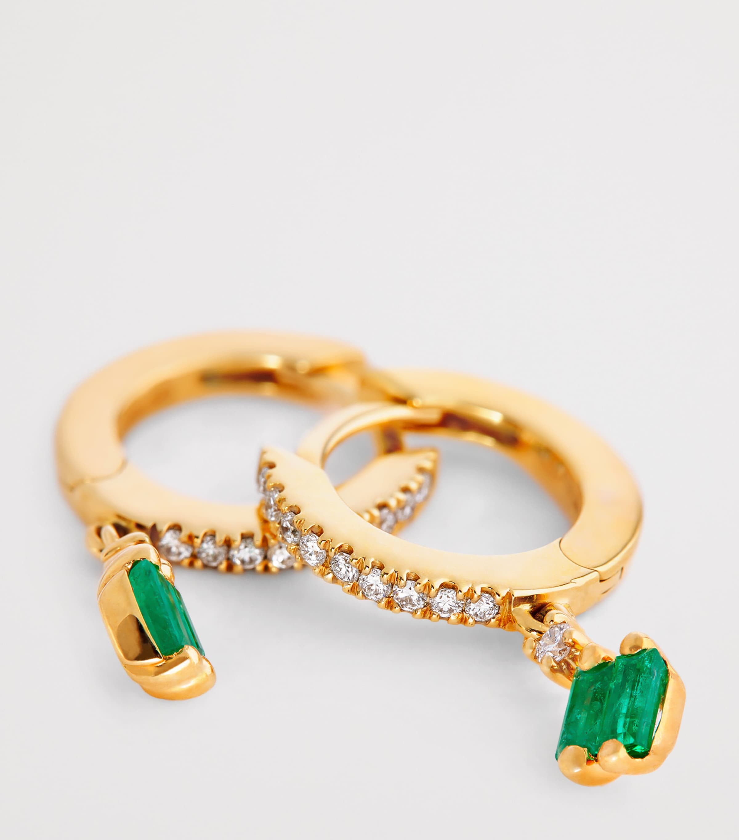 Suzanne Kalan yellow gold diamond emerald drop earrings, UK version