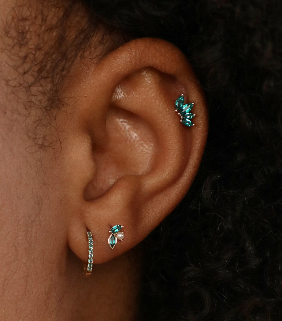 Astrid & Miyu yellow gold emerald hoop earring, imported from the UK
