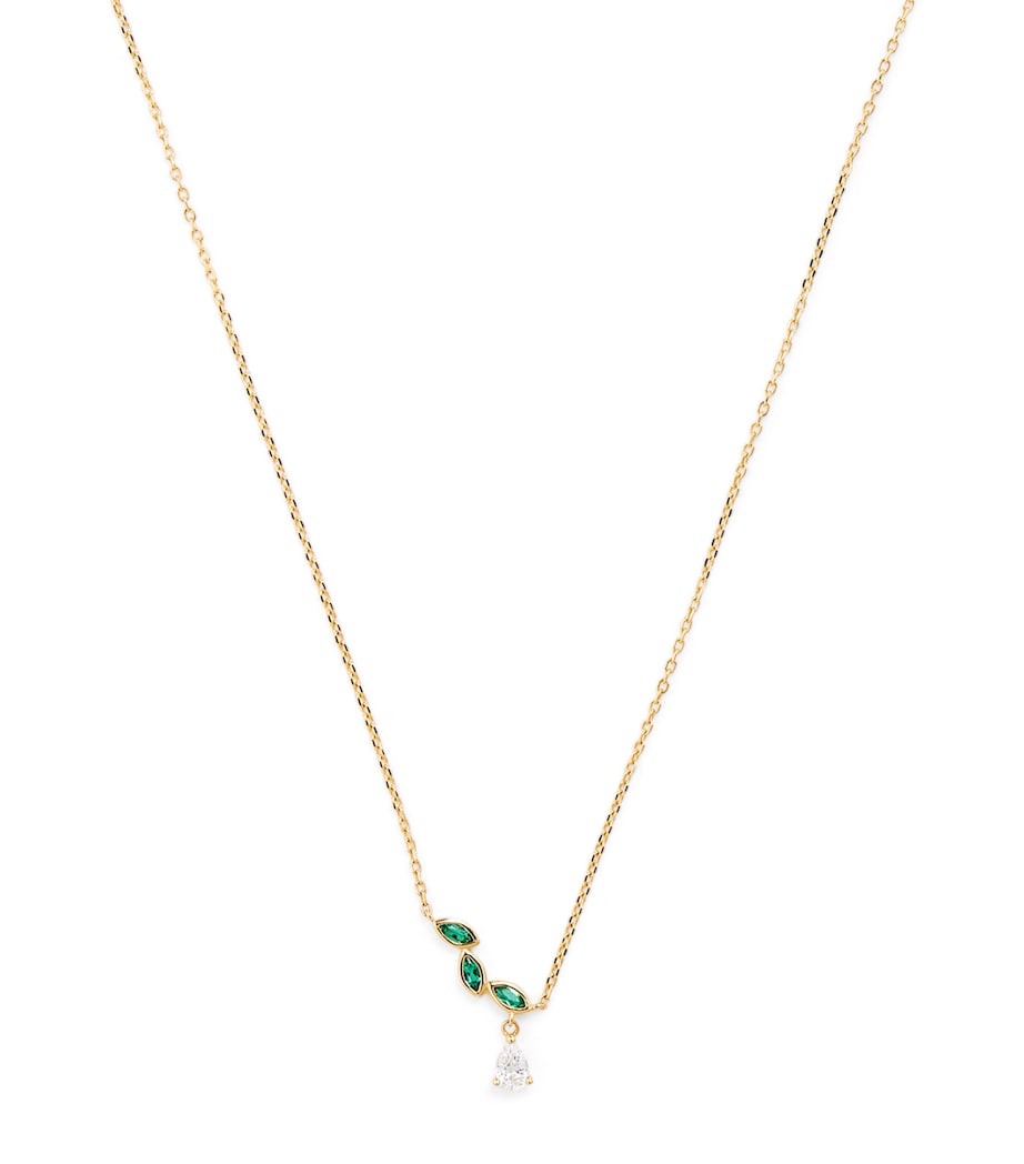 Astrid & Miyu yellow gold emerald diamond necklace, imported from the UK