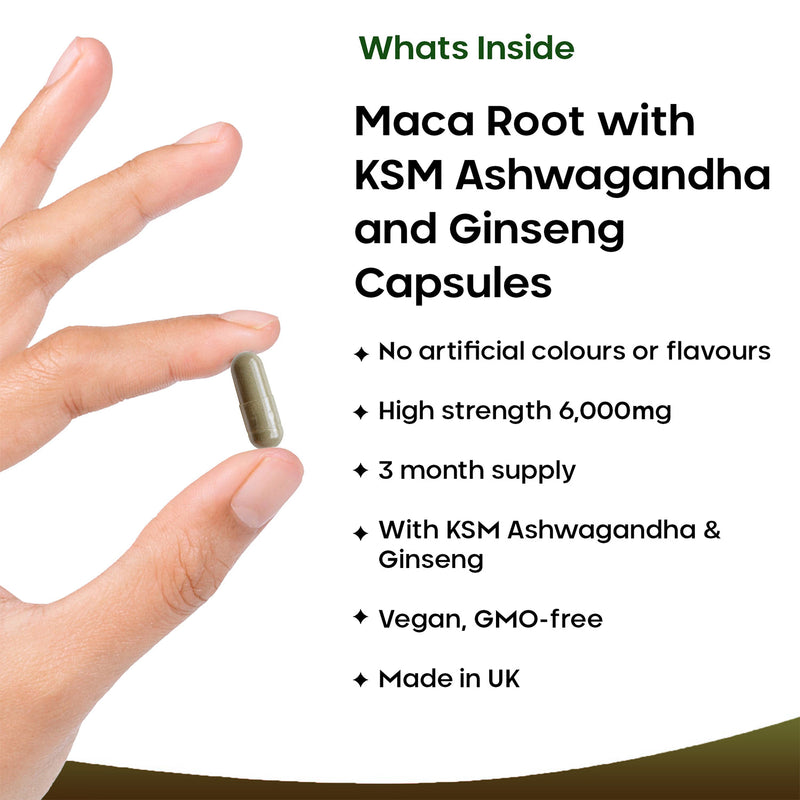 New Leaf maca root ashwagandha ginseng capsules 180 (British brand)