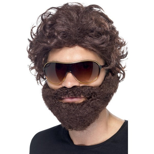 Smiffys stag do kit brown wig beard sunglasses, UK version