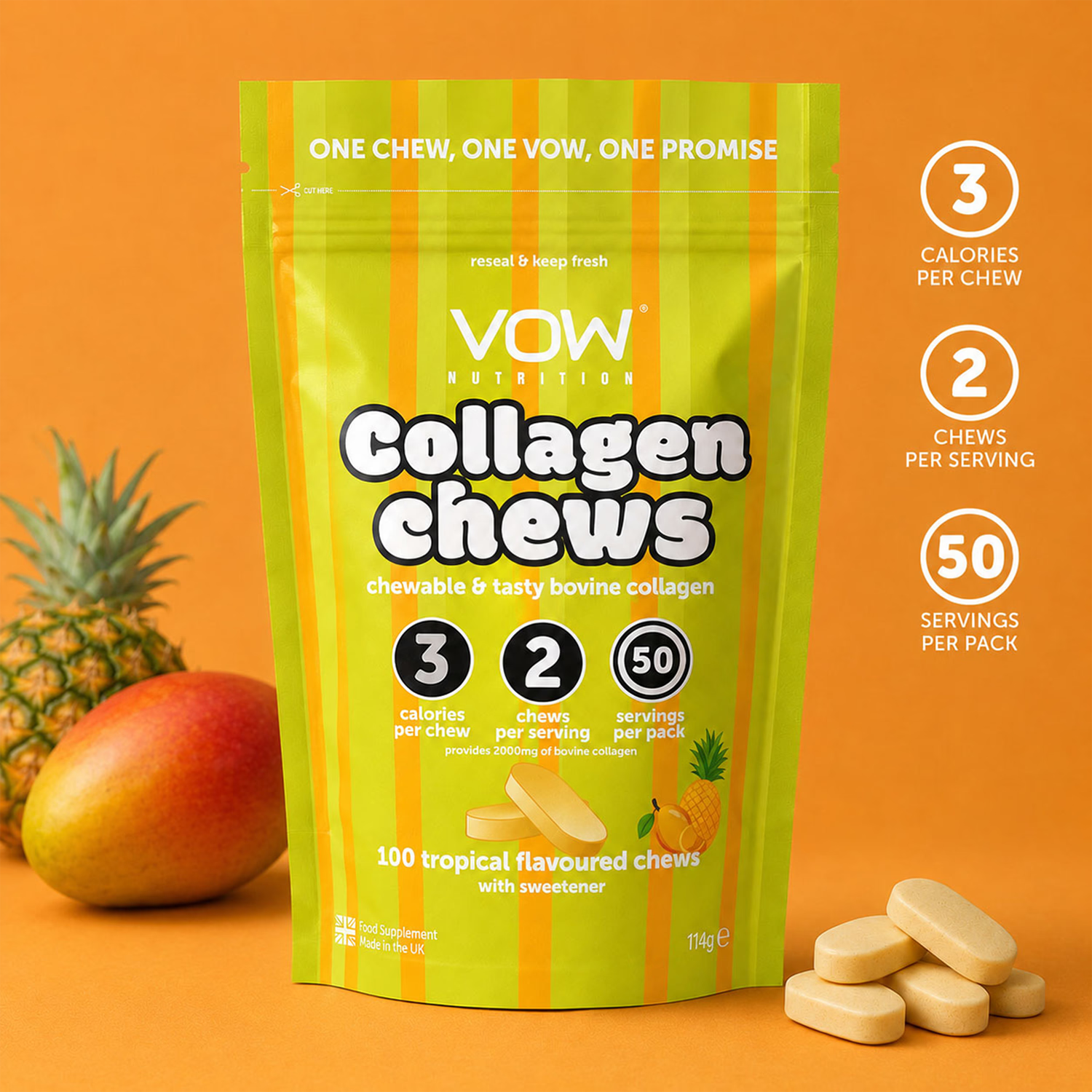 Vow Nutrition collagen chews tropical, UK version