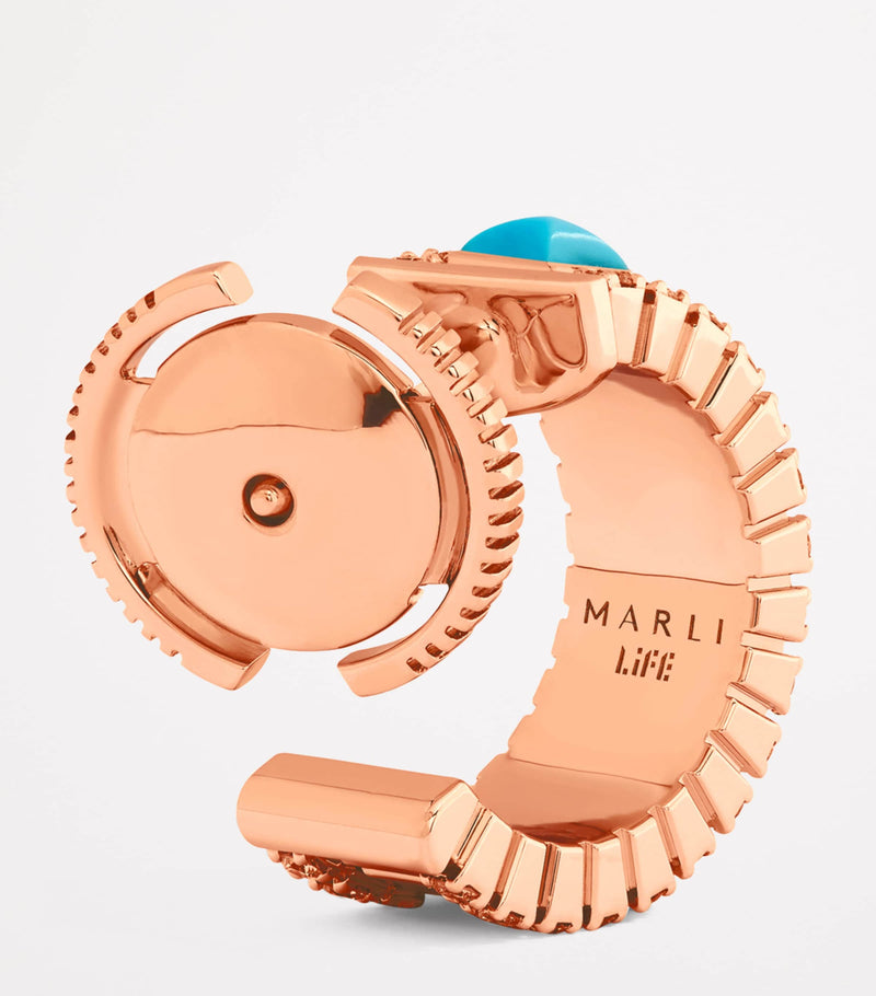 MARLI New York rose gold turquoise diamond hoop earrings, UK import