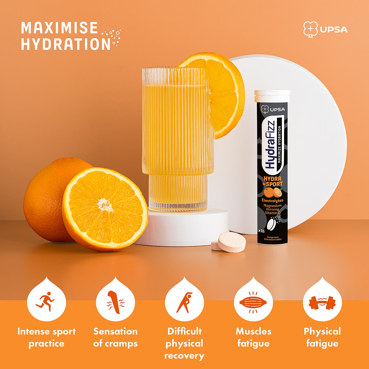 Hydrafizz effervescent supplement orange flavoured, UK version