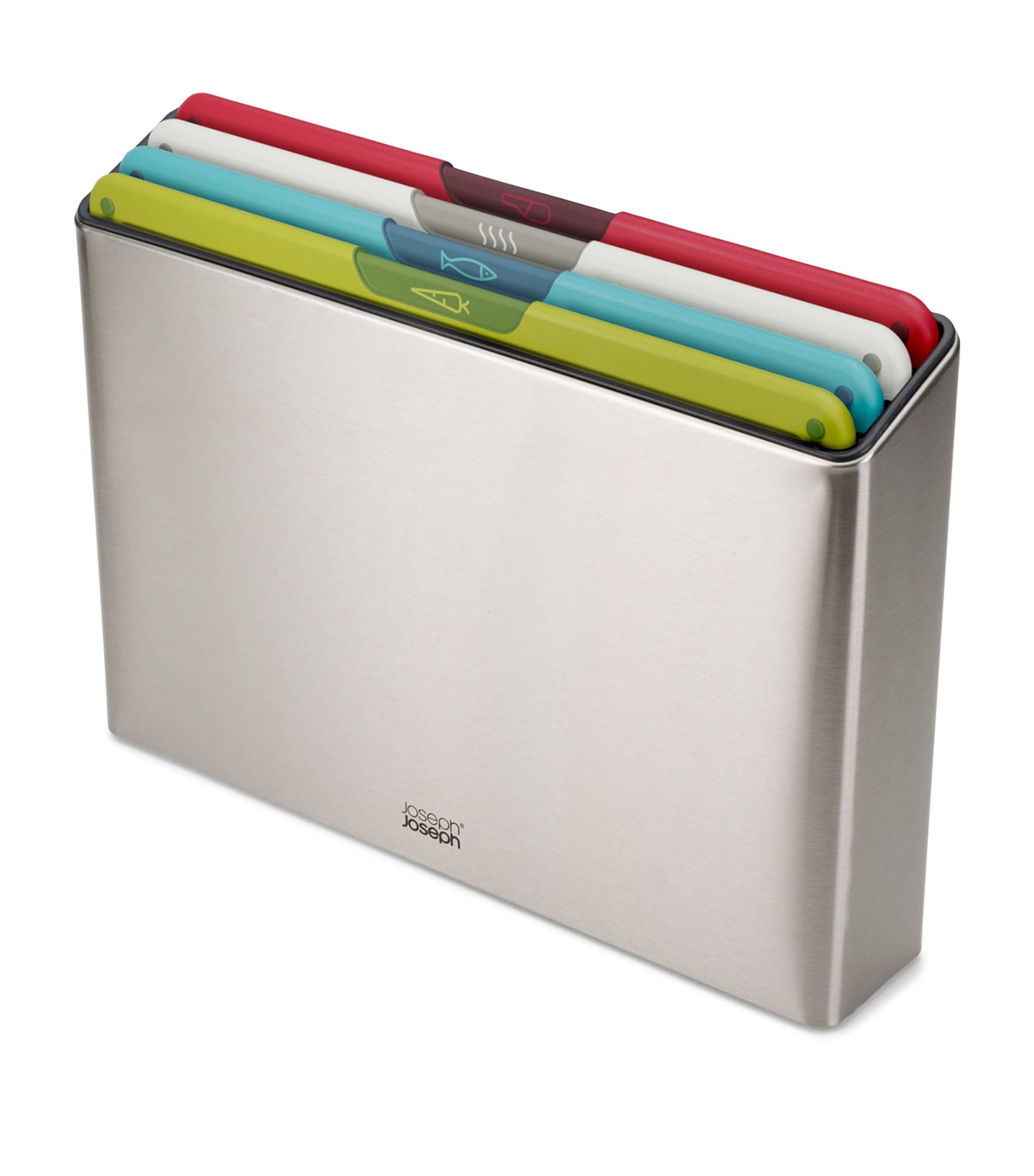 Joseph Joseph colour-coded chopping board set with storage case, UK version