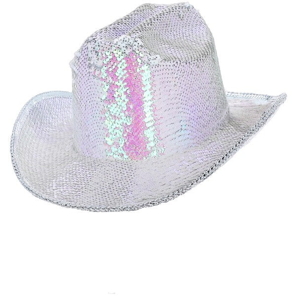 Fever sequin cowboy hat in iridescent white, imported from the UK