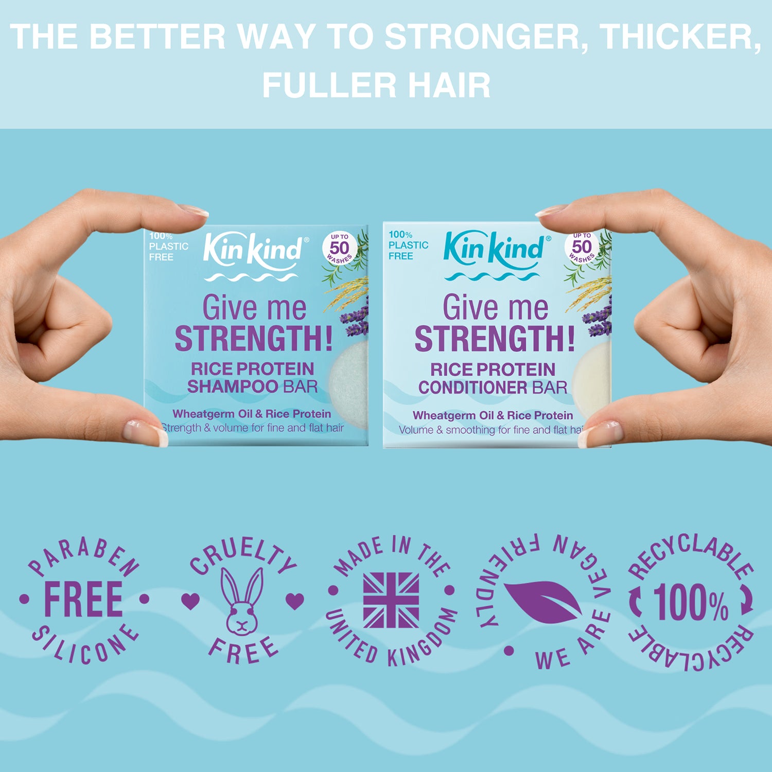 KinKind rice protein shampoo and conditioner bar set 90g - British product
