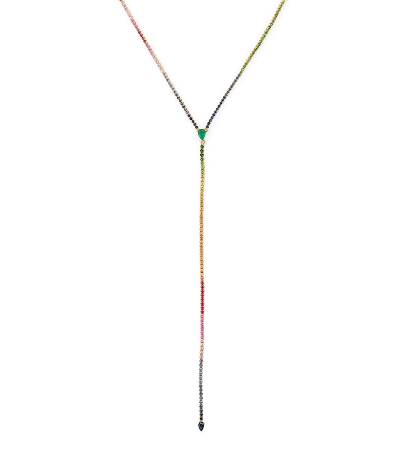 SHAY yellow gold diamond mixed gemstone rainbow threads necklace, UK version