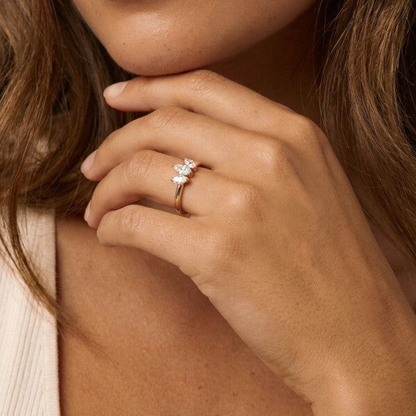 MUCHV adjustable marquise ring with cubic zirconia - British product