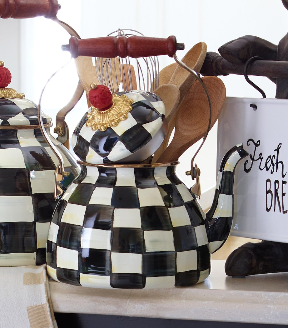 MacKenzie-Childs Courtly Check tea kettle, hand-painted design (British brand)