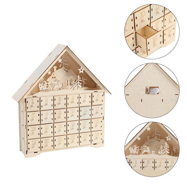 Livingandhome wooden Christmas advent calendar with LED lights - British product