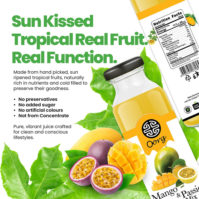 OORG mango and passionfruit juice 250ml 6 pack, imported from the UK