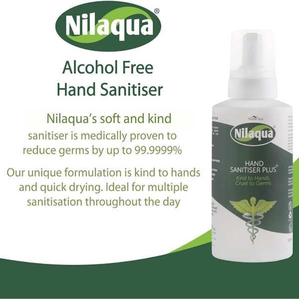 Nilaqua 90ml foaming hand sanitiser alcohol-free, imported from the UK